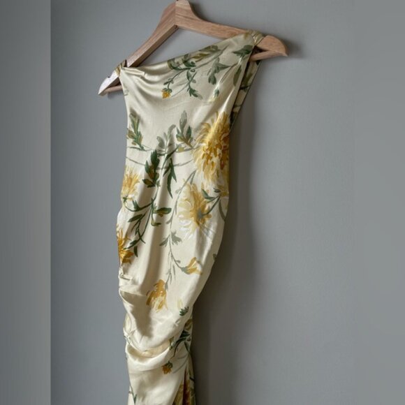 NEW Reformation Anaiis Long Backless Silk Dress Honeyglow Yellow Floral | US 6 - Picture 15 of 16